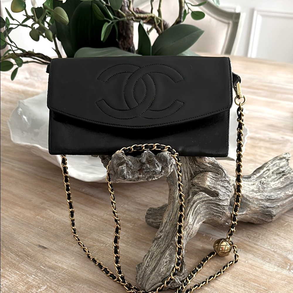 Chanel Black Double Flap Pouch Rare Vntg